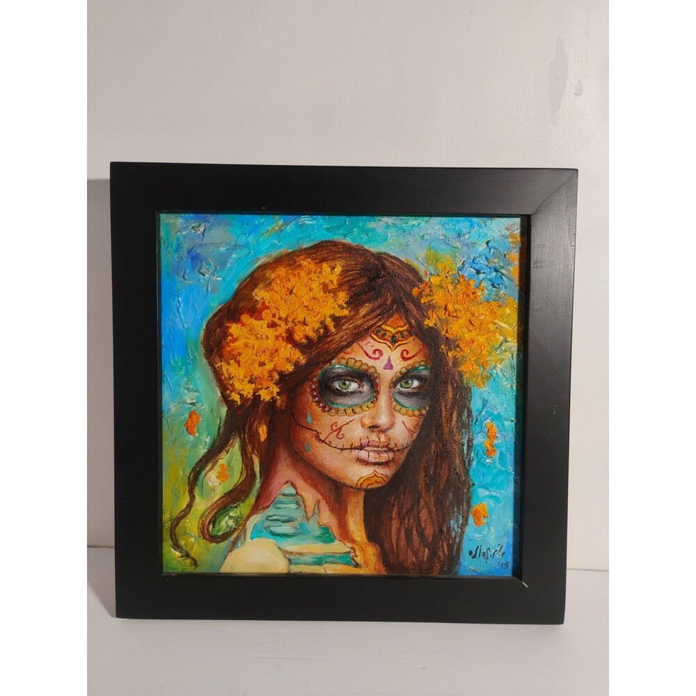 Day Of The Dead Jorge Grifaldo T. 12X12 Canvas Oil Painting Signed & Bus. Card